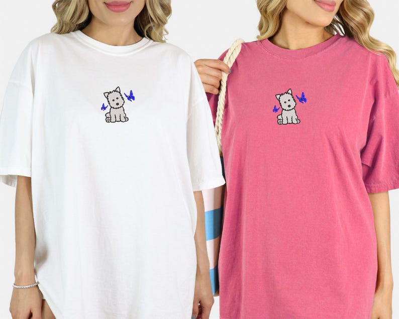Comfort Colors Embroidered Westie And Butterfly T-Shirt, Embroidery Westie Mom Shirt, Dog Mom Gift, Highland Terrier Shirt, Westie Lover Tee image 6