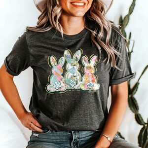 Watercolor Bunny Trio Shirt, Easter Bunny Shirt, Easter Bunny Peeps Shirt, Cute Easter Shirt, Easter Peeps Tee, Kids Easter Tee, Rabbit Tee image 3