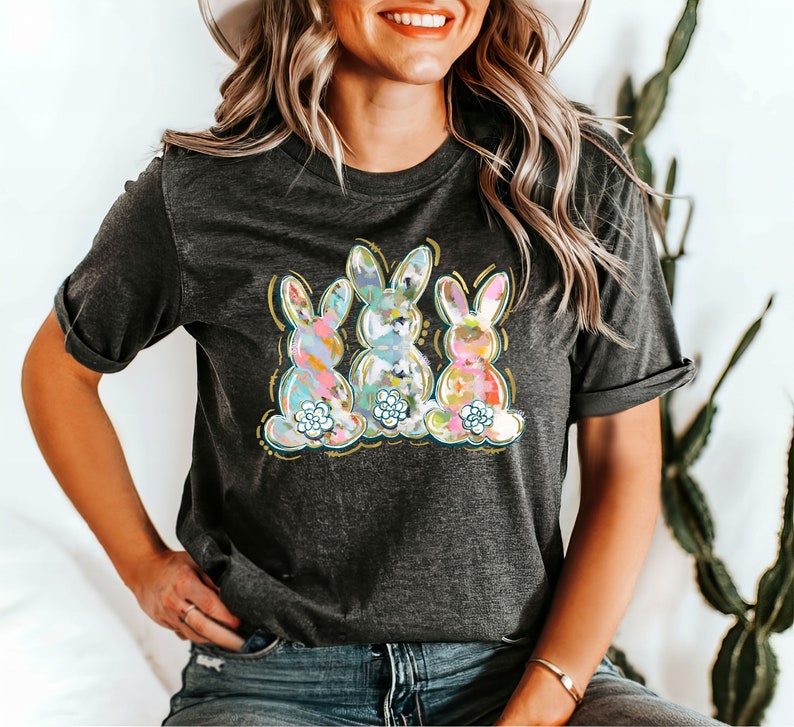 Watercolor Bunny Trio Shirt, Easter Bunny Shirt, Easter Bunny Peeps Shirt, Cute Easter Shirt, Easter Peeps Tee, Kids Easter Tee, Rabbit Tee image 3