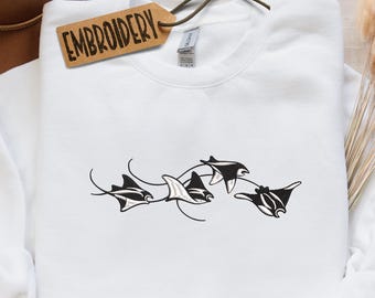 Embroidered Sweatshirt, Manta Ray Crewneck Sweatshirt, Ocean Sea Life Hoodie, Unisex Hoodie, Stingray Sweatshirt, Ocean Lovers Gift Hoodie