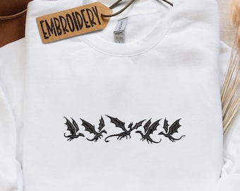 Embroidered Dragon Sweatshirt, Embroidery Tiny Dragons, Dragon Fantasy Hoodie, BookTok Bookish Gifts, Romantasy Reader Sweatshirt