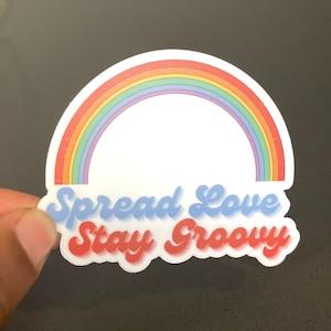 Spread Love Stay Groovy Sticker (68), retro sticker, liefde sticker, jaren 70 sticker
