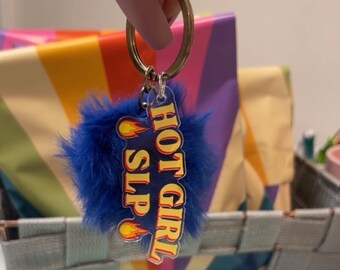 Hot Girl SLP Key Chain With Fluffy Pom Ball, SLP Keychain, slp wristband keychain, slp wristlet, slp gift, slp grad gift