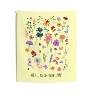 We All Bloom Differently Indoor Wall Tapestry, Classroom Decor, Speech Room Decor, Floral Tapestry