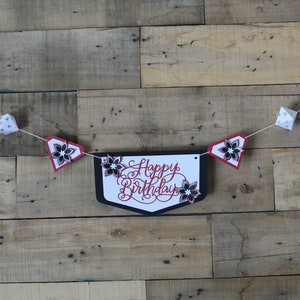 Happy Birthday Banner with Flowers | Party Banner | Custom Color Birthday Banner