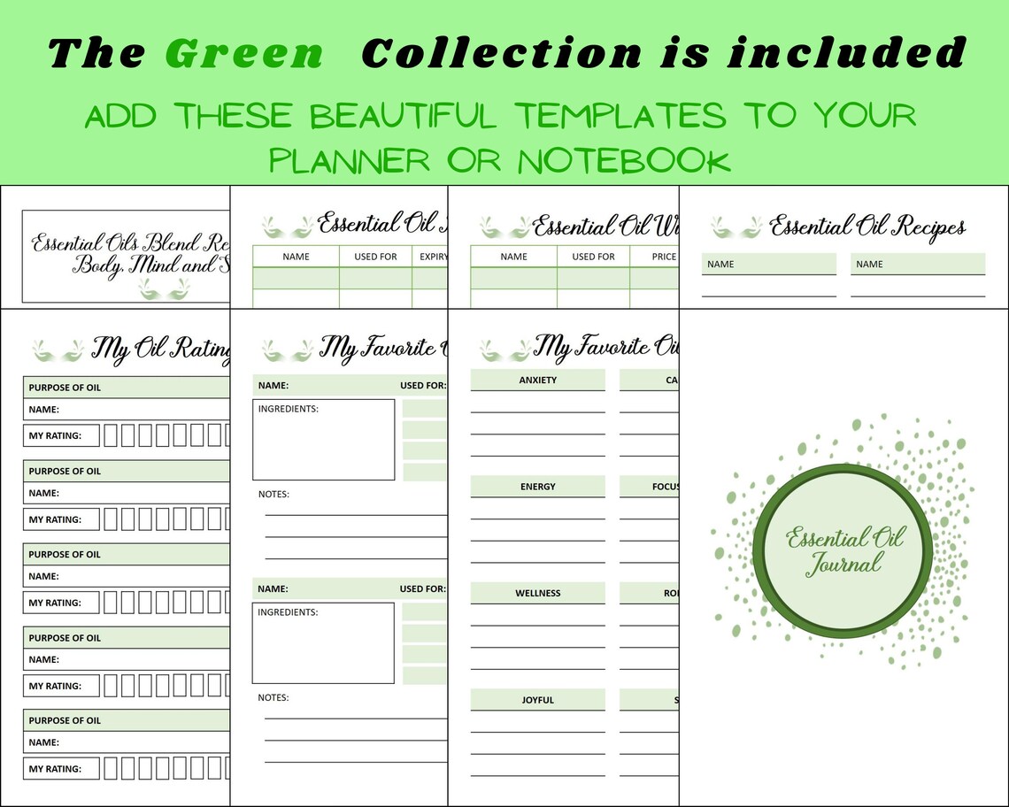 Essential Oil Journal Template Collection by Printable Planner KDP