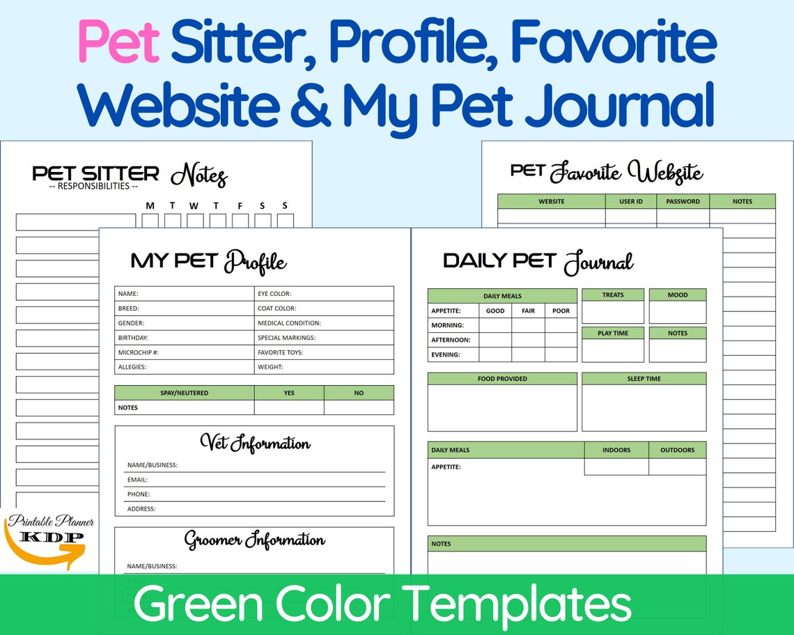Printable Pet Journal Template Collection Pet Sitter Etsy