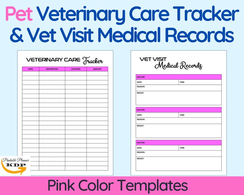 Printable Pet Journal Template Collection, Veterinary Care Tracker, Vet Printable Pet Journal Template Collection, Veterinary Care Tracker, Vet