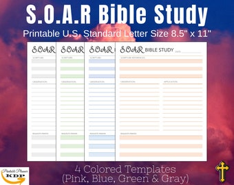 Printable S.O.A.R Bible Study, U.S. Standard Letter Size (8.5"x11") PDF, Bible Faith Journal, Reflection and Christian Faith Planner Inserts