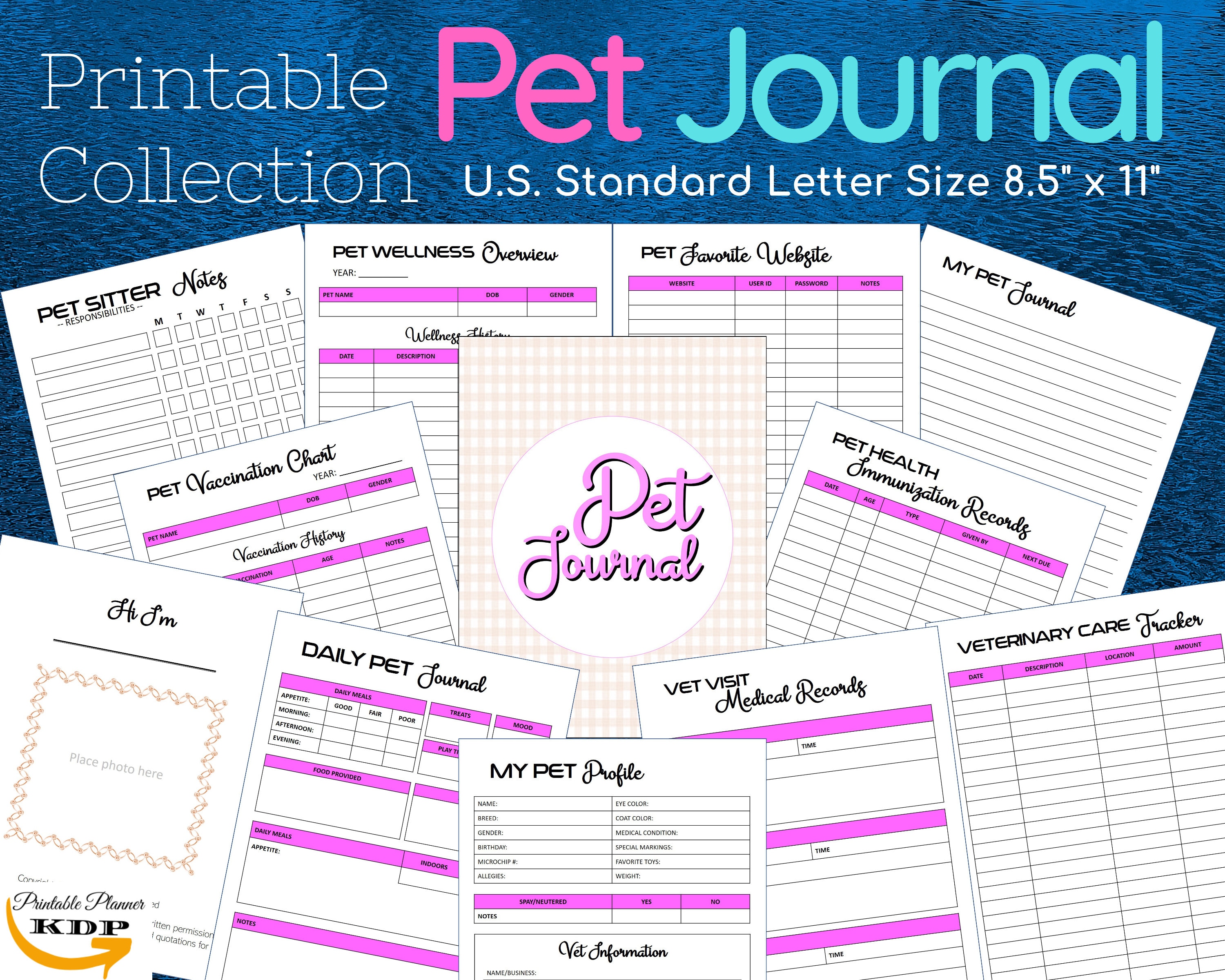 Printable Pet Journal Template Collection, Pet Wellness Care, Pet