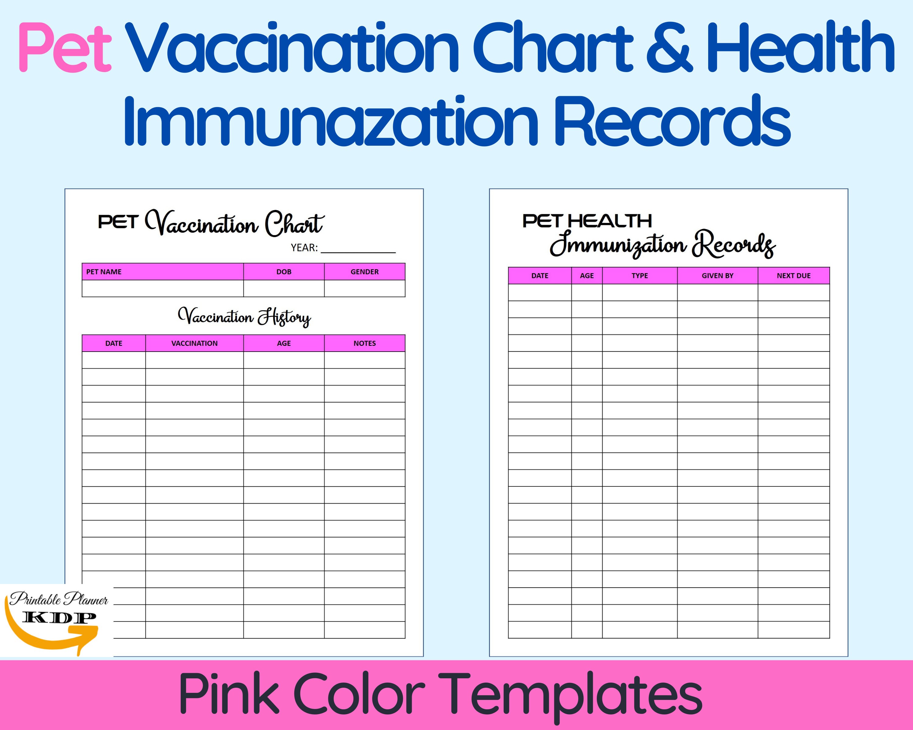 Printable Pet Journal Template Collection, Pet Vaccination Chart, Pet ...