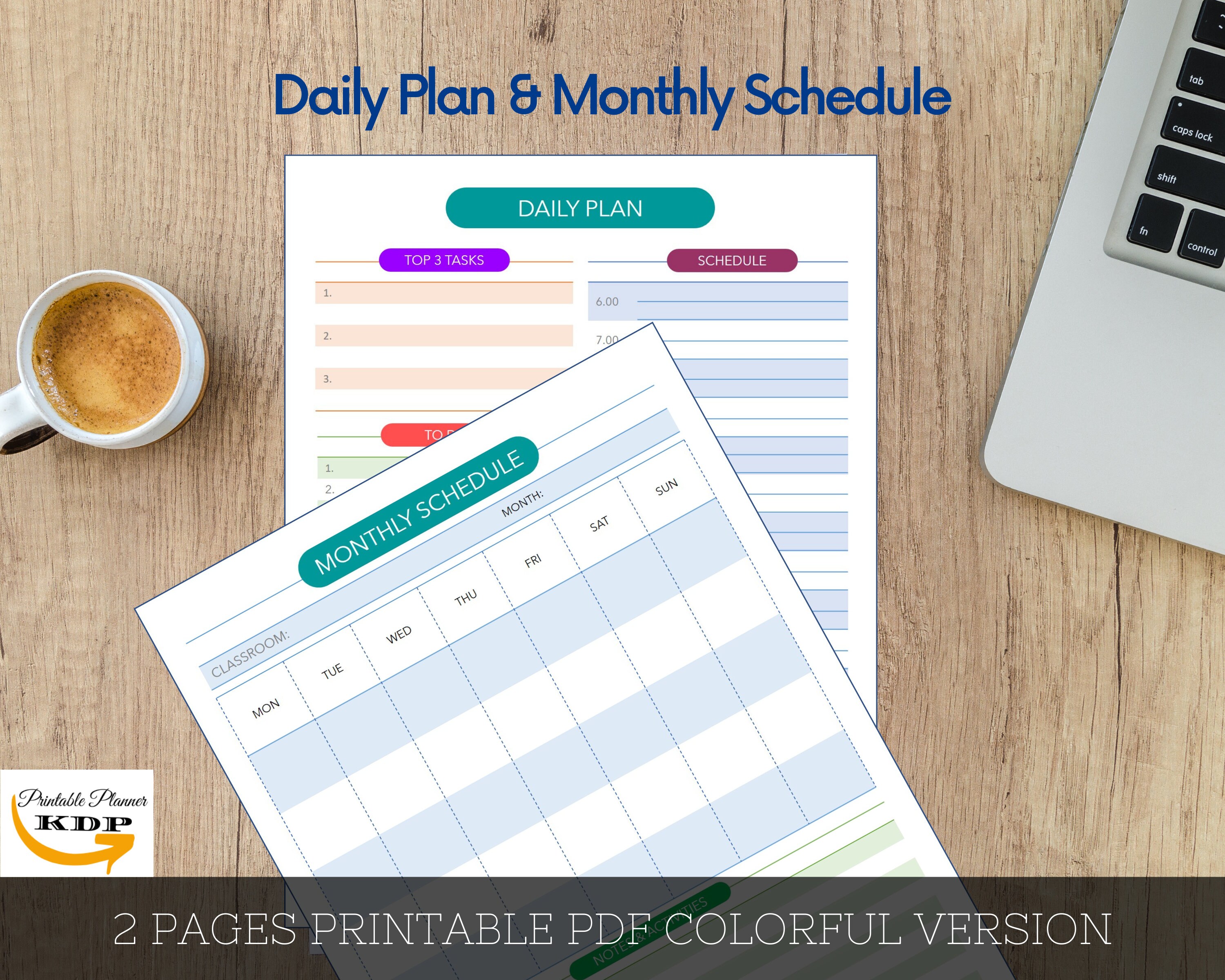 Printable Teacher Planner Template, Daily Planner, Monthly Schedule