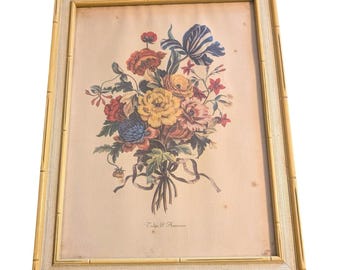 Set di due stampe artistiche botaniche vintage di Pierre Joseph Redouté, incorniciate e protette da vetro.