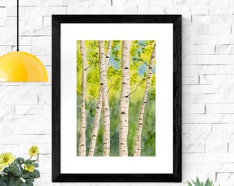 Aspen trees watercolor is a beautiful, hand painted landscape painting that you can custom frame to fit your home decor, Not a print