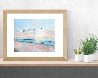 Ocean art PRINT, beach artwork print, coastal art, gift for beach lover, gift for ocean lover, watercolor wall art, print, 5x7, 8x10