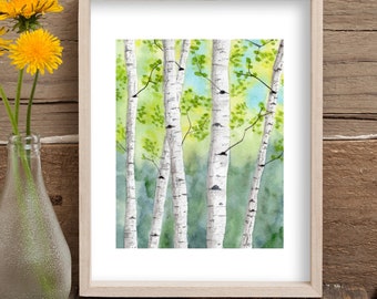 Aspen Grove Watercolor Print: Nature Inspired Wall Art