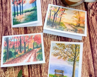 autumn watercolor, art cards, pen pal gift, blank note cards, fall lover, letter writing, Mother&#39;s Day gift, bff gift, writing paper