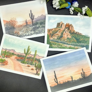 Cartes de correspondance vierges à l'aquarelle du désert, coffret cadeau, cadeau de fête des mères, écriture de lettres, cartes de papeterie, cadeau bff, art du sud-ouest