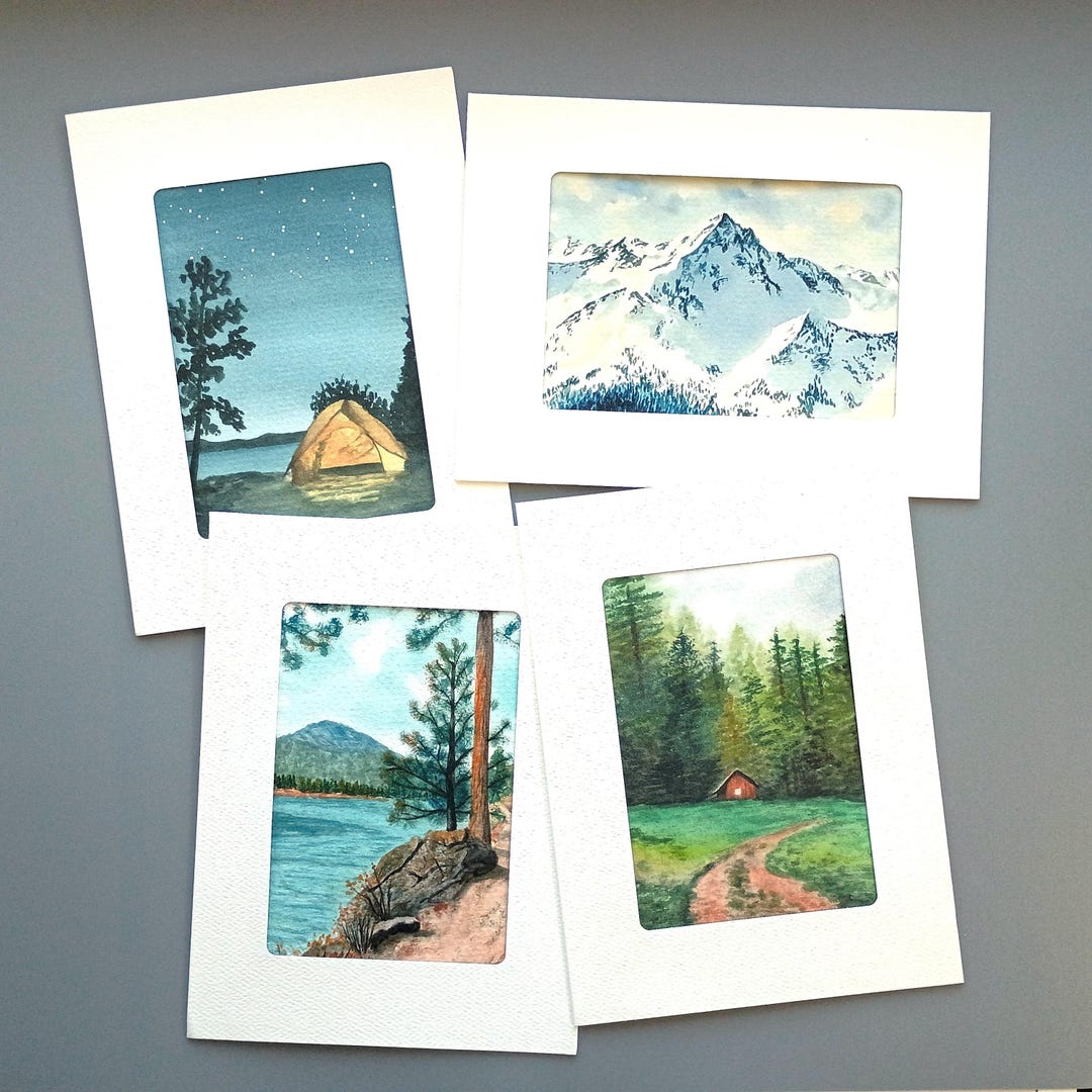 Set of Watercolor Greeting Cards: Outdoor Enthusiast - Etsy