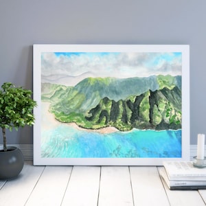 Na Pali Coast print, Kauai art, Hawaii mountains art, ocean lover gift, coastal watercolor, seascape wall art, beach life, beach house decor