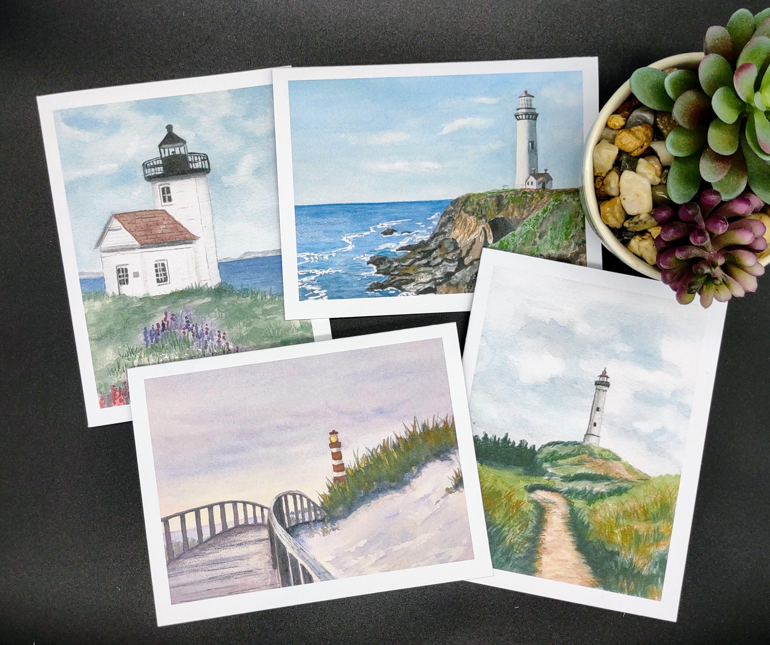 Lighthouse, watercolor art, blank notecards, writing paper, letter writing, Mother's Day gift, bff gift, pen pal gift, note card set