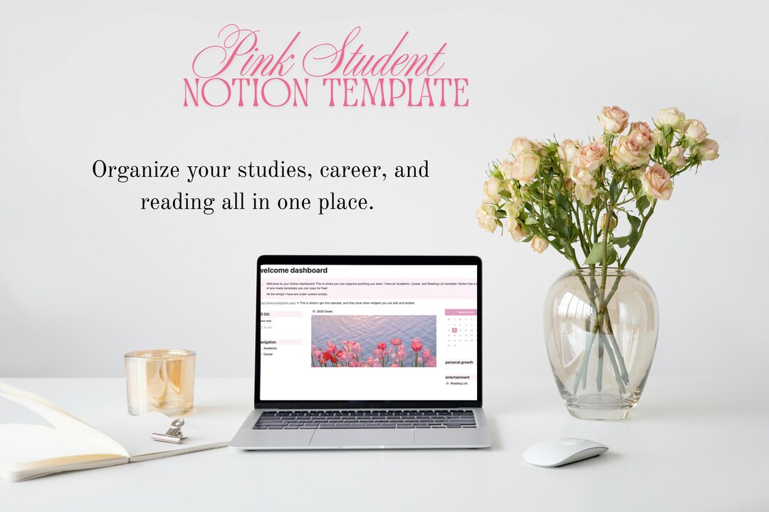 Pink Student Notion Template Bundle | Reading List Tracker + Career ...