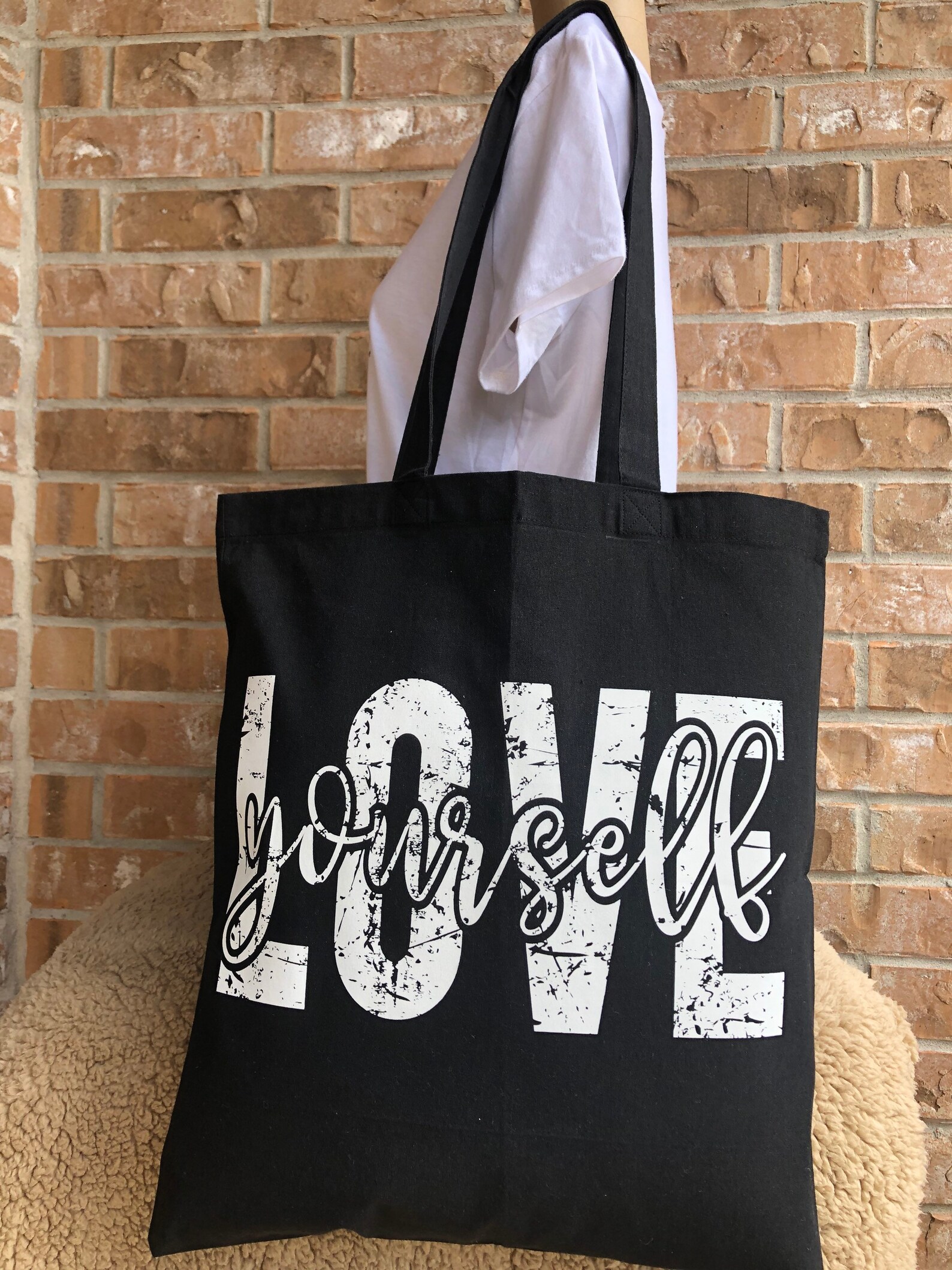 Love Yourself 100 % Cotton Black Tote Or Grocery Bag Gift | Etsy