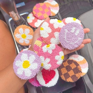 Punch Needle Car Coasters Punch Needle Coaster Cute Coaster Car Cup Coasters  Cool Coasters Interior Car Decor Car Accessories Handmade