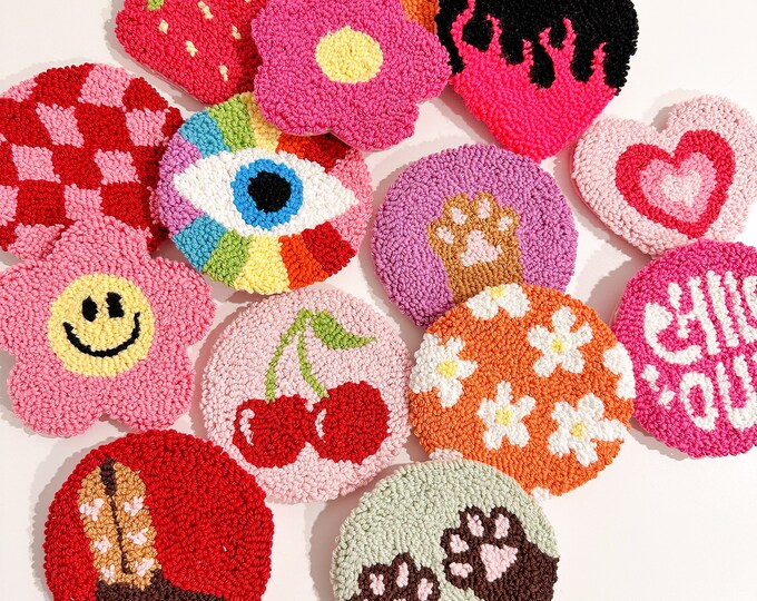 Punch Needle Mug Rug | Mug Rug | Desk Coasters | Tufted | Punch Needle Art | Tufted Rug | Office ...