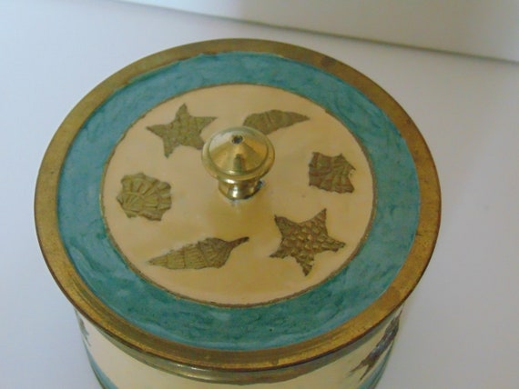 Vintage Brass Painted Beach Themed Trinket Box - image 2