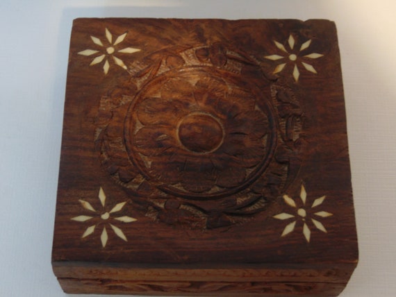 Hinged Wood In Layed Carved Jewelry/Trinket Box - image 1
