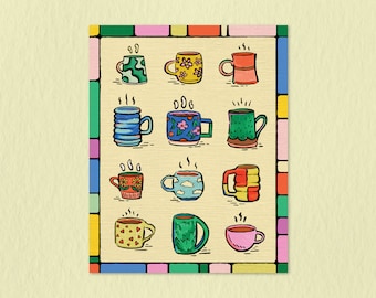 Mugs Mugs Mugs! | 8x10 Print | Digital Drawing