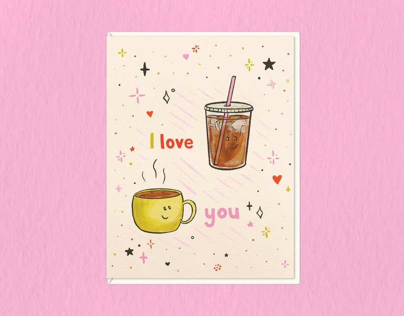Te amo café / Tarjeta de felicitación ilustrada / A2 imagen 1