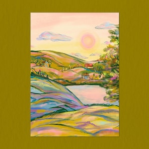 Pastel Hills 5x7 Print Digital Drawing image 1