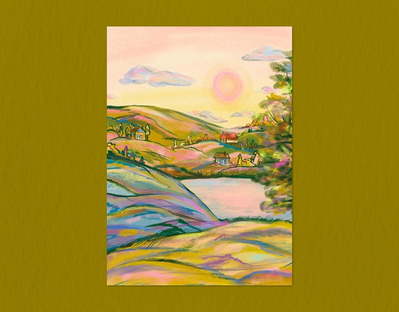 Pastel Hills 5x7 Print Digital Drawing image 1