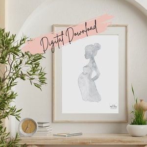 Arte de acuarela embarazada / Cartel simple de esquema de maternidad / Baby Shower, doula, terapeuta del suelo pélvico, quiropráctico * Descarga digital*