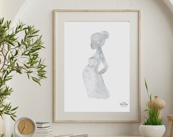 Watercolor Pregnancy Art! Minimalist design of a baby bump | Wall print for OBGYN, Medical Office, Pelvic floor therapy, RN, chiropractor