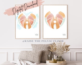 Pelvic Floor Art Abstract Watercolor DIGITAL DOWNLOAD* | Kegel Muscle Heart Shape Decor for Pelvic Health Practice