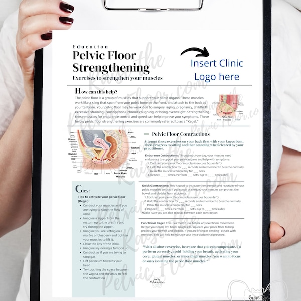 DIGITAL DOWNLOAD* Pelvic Floor Strength Exercise Patient Education Handout | Kegel Instructions 8.5 x11" Handout Info | Pelvic Floor Health