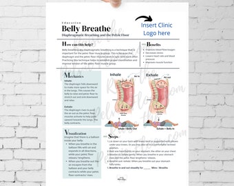 DIGITAL DOWNLOAD* Belly Breathing Steps Patient Education Handout | Diaphragmatic Breath Instructions 8.5 x11" Handout| Pelvic Floor Health