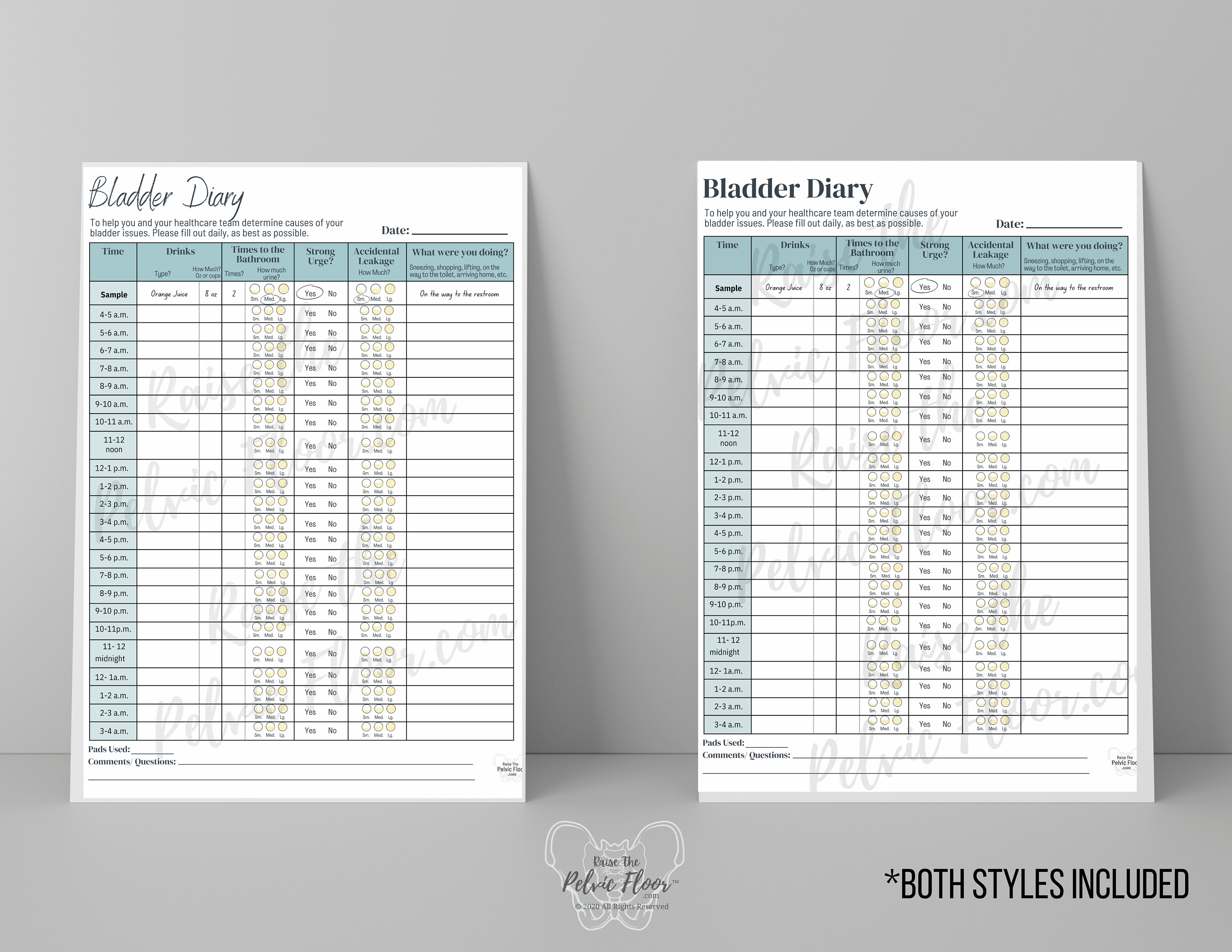 Bladder Diary Handout *DIGITAL DOWNLOAD* | Bladder Void Log Track ...