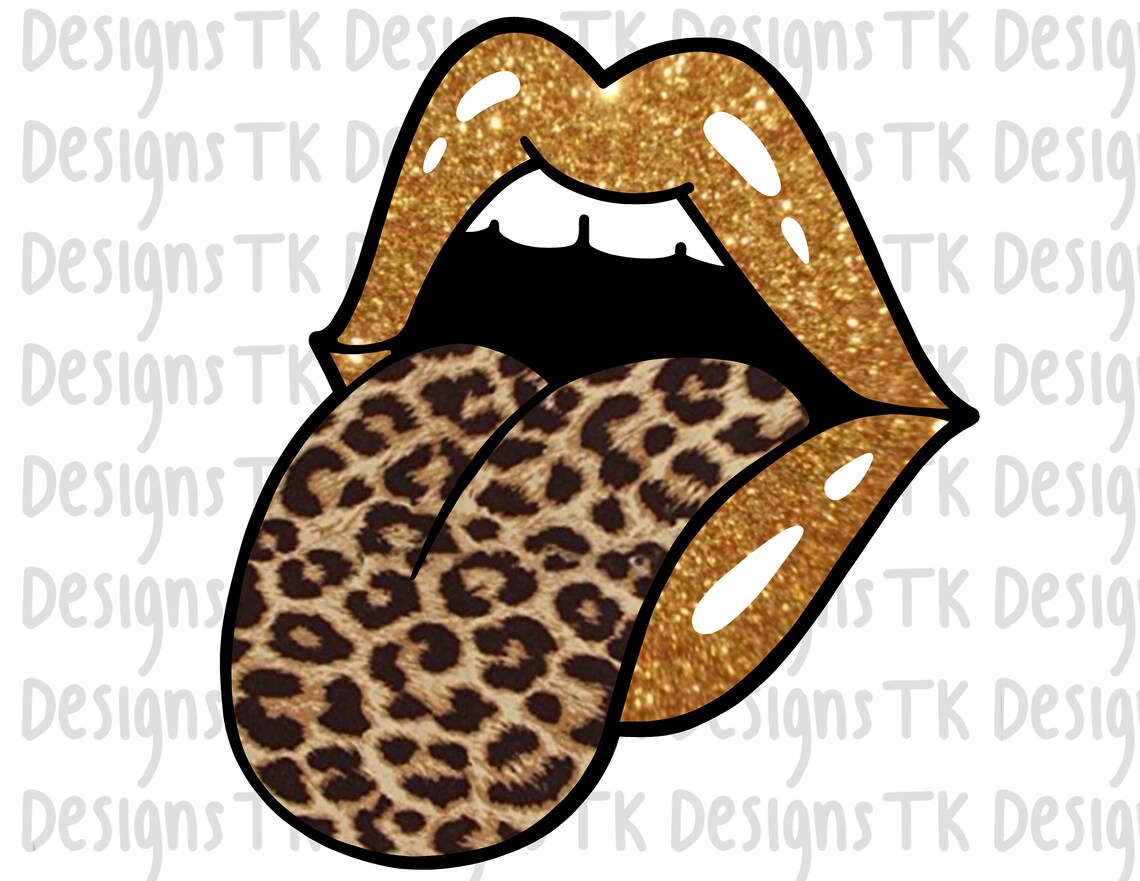 Glitter/cheetah print tongue lips png sublimation design Etsy