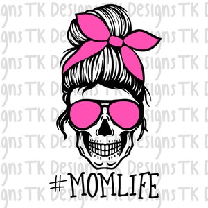 mom life skull svg -mom bun