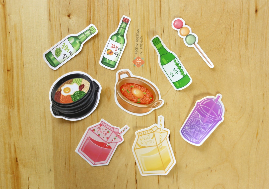 Mini Small Korean Food Sticker Pack / Asian Food Stickers / Soju