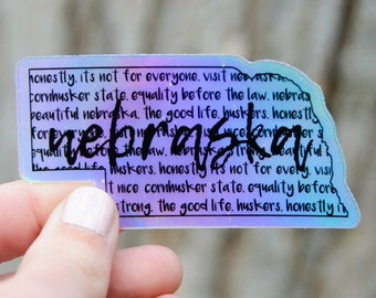 Nebraska Mottos Holographic Sticker | Husker Vinyl Sticker | Cornhusker Art | Holographic Nebraska Sticker | Nebraska State Vinyl Sticker