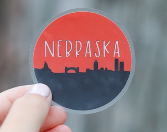Nebraska Skyline Circle Sticker | Husker Vinyl Sticker | Cornhusker Art | Nebraska State Vinyl Sticker | Nebraska Husker Fan Gift