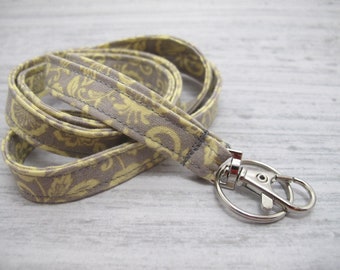 Gray and Yellow Floral Fabric Lanyard for Teachers or Students | Back to School Gift | ID Badge Holder | Teacher Gift | Teacher Lanyard