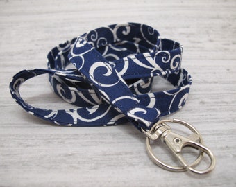 Navy Swirl Fabric Lanyard for Teachers or Students | Teacher Appreciation Gift | Back-to-School Gift for Teachers | Lanyard for ID or Keys