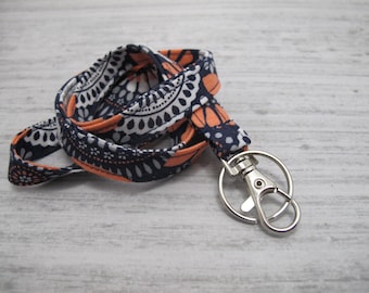 Coral and Navy Floral Fabric Lanyard for Teachers or Students | Back to School Gift | ID Badge Holder | Teacher Gift | Teacher Lanyard