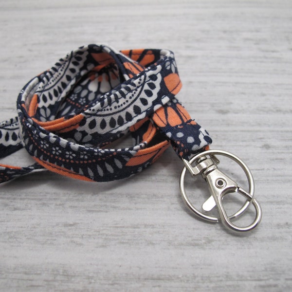 Coral and Navy Floral Fabric Lanyard for Teachers or Students | Back to School Gift | ID Badge Holder | Teacher Gift | Teacher Lanyard